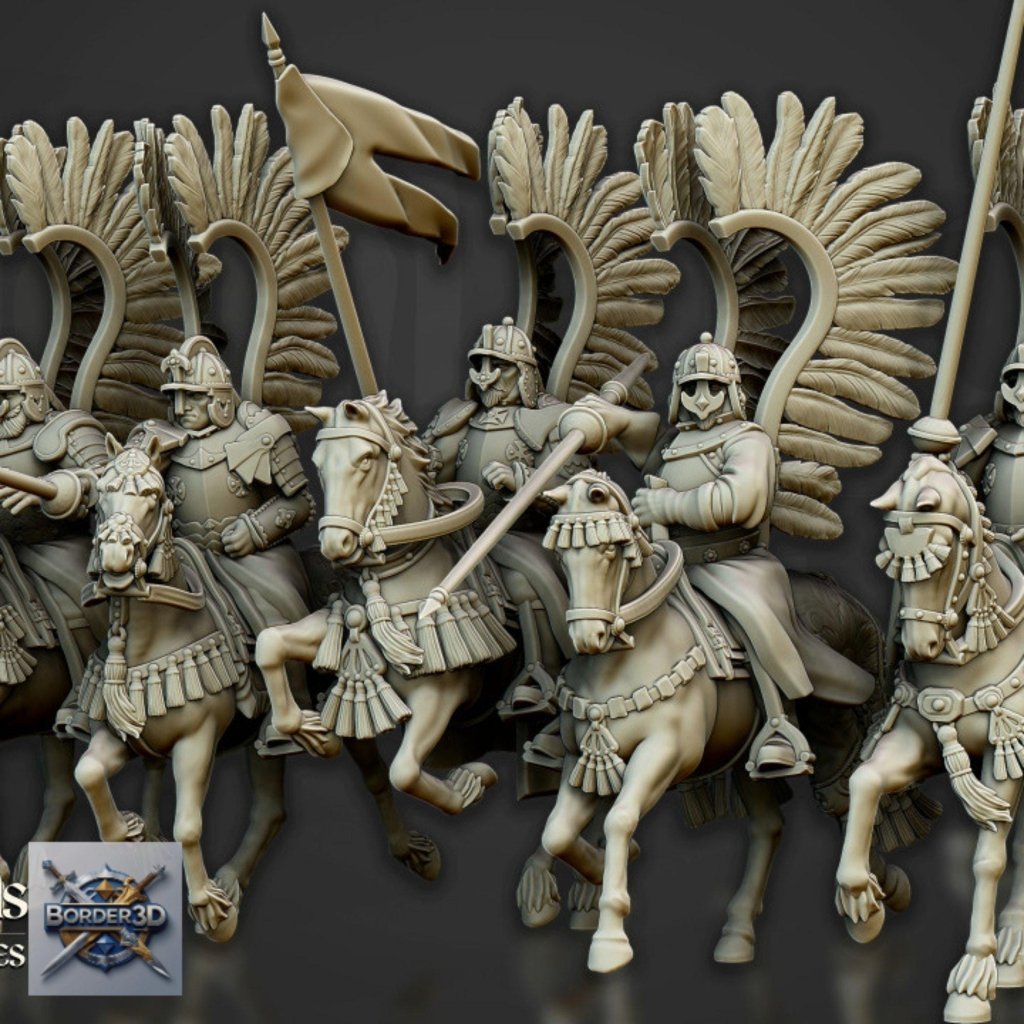 Winged Hussar Miniature 32mm | Fantasy Cavalry DnD RPG Figure | Resin Wargame Knight - Border3d