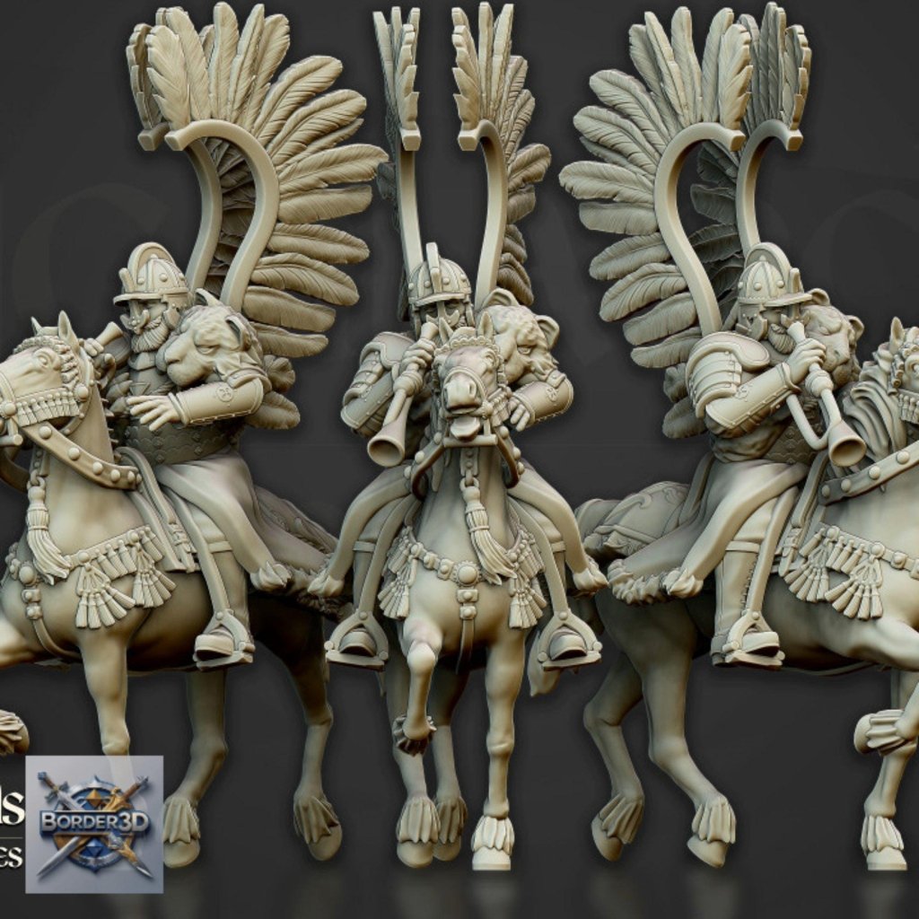 Winged Hussar Miniature 32mm | Fantasy Cavalry DnD RPG Figure | Resin Wargame Knight - Border3d