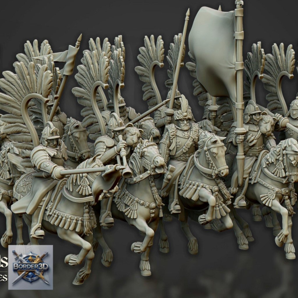 Winged Hussar Miniature 32mm | Fantasy Cavalry DnD RPG Figure | Resin Wargame Knight - Border3d