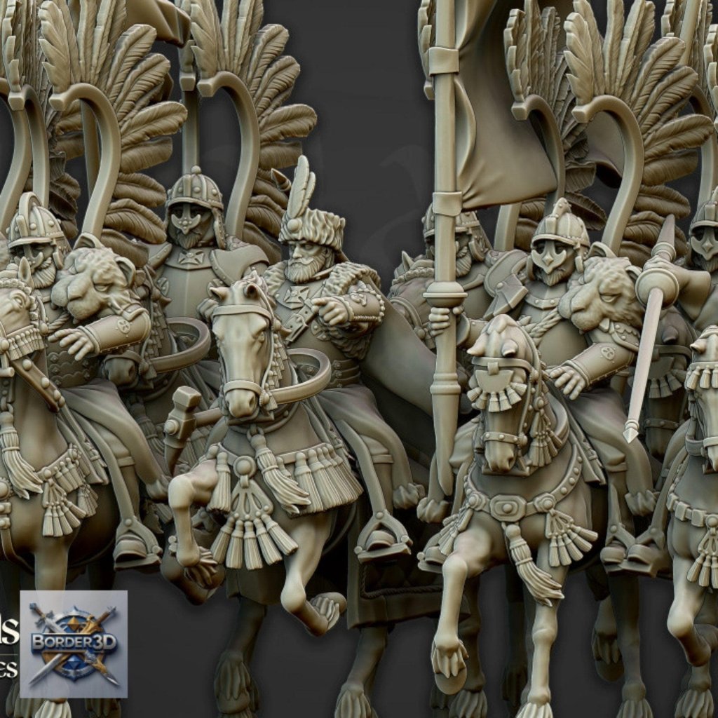 Winged Hussar Miniature 32mm | Fantasy Cavalry DnD RPG Figure | Resin Wargame Knight - Border3d