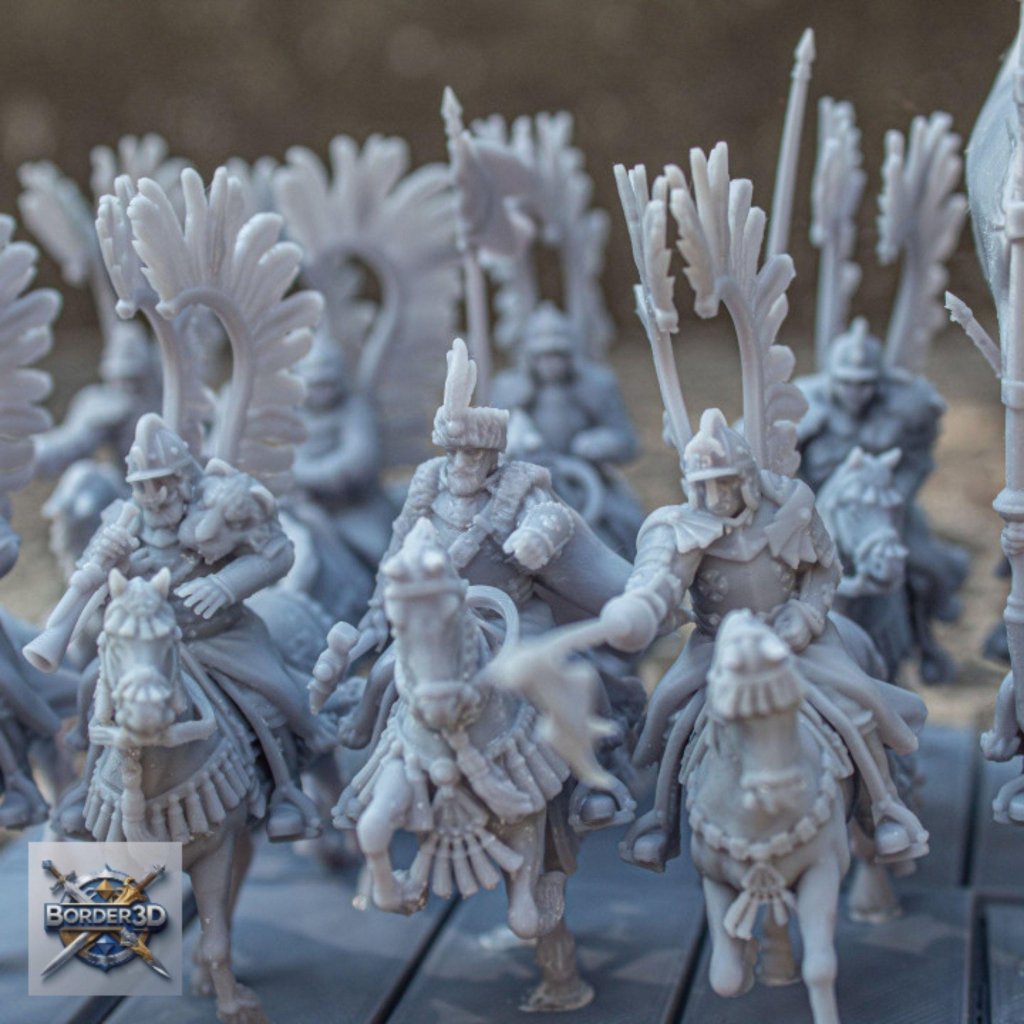 Winged Hussar Miniature 32mm | Fantasy Cavalry DnD RPG Figure | Resin Wargame Knight - Border3d