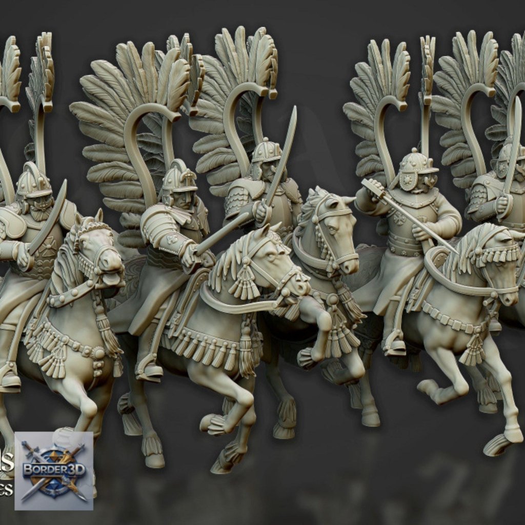 Winged Hussar Miniature 32mm | Fantasy Cavalry DnD RPG Figure | Resin Wargame Knight - Border3d