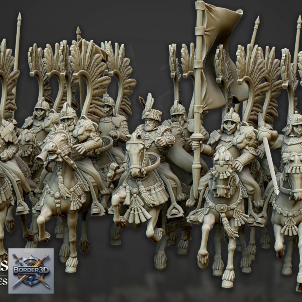 Winged Hussar Miniature 32mm | Fantasy Cavalry DnD RPG Figure | Resin Wargame Knight - Border3d