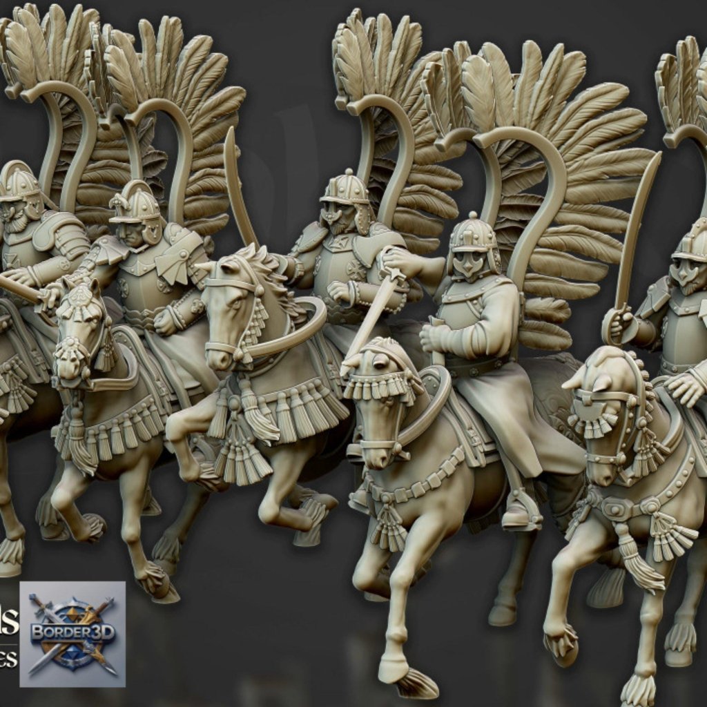 Winged Hussar Miniature 32mm | Fantasy Cavalry DnD RPG Figure | Resin Wargame Knight - Border3d