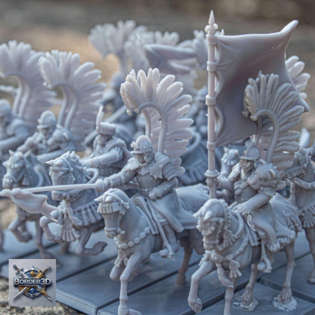 Winged Hussar Miniature 32mm | Fantasy Cavalry DnD RPG Figure | Resin Wargame Knight - Border3d