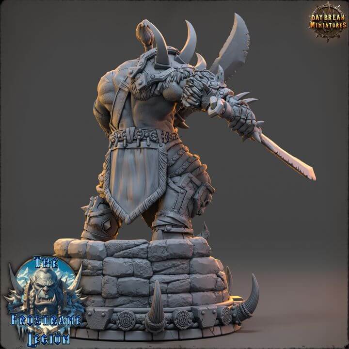 Zrathul The Stormbringer Frostbane Legion miniature figure with sword and armor on stone base.