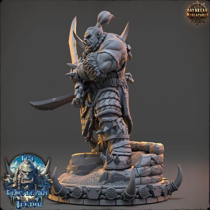 Zrathul The Stormbringer Frostbane Legion collectible statue by Daybreak Miniatures, featuring a warrior on a rock base.
