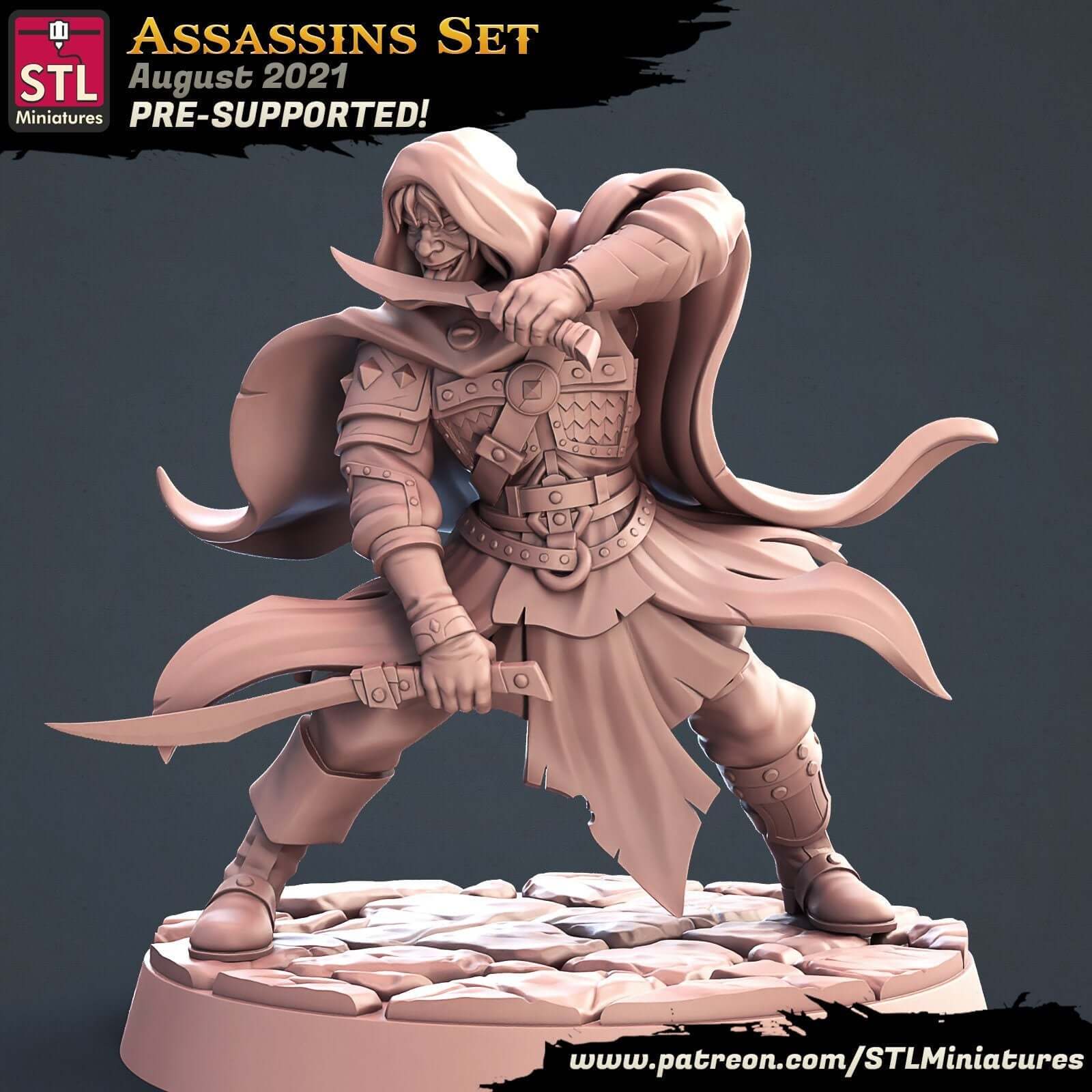 "Assassin C STL Miniatures resin miniature front view Border3D LLC"