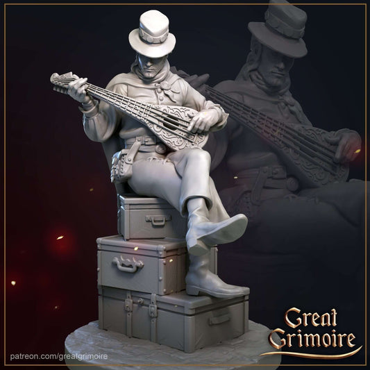 "Grim Miniatures Bard Great Grimoire Miniatures resin miniature front view Border3D LLC"