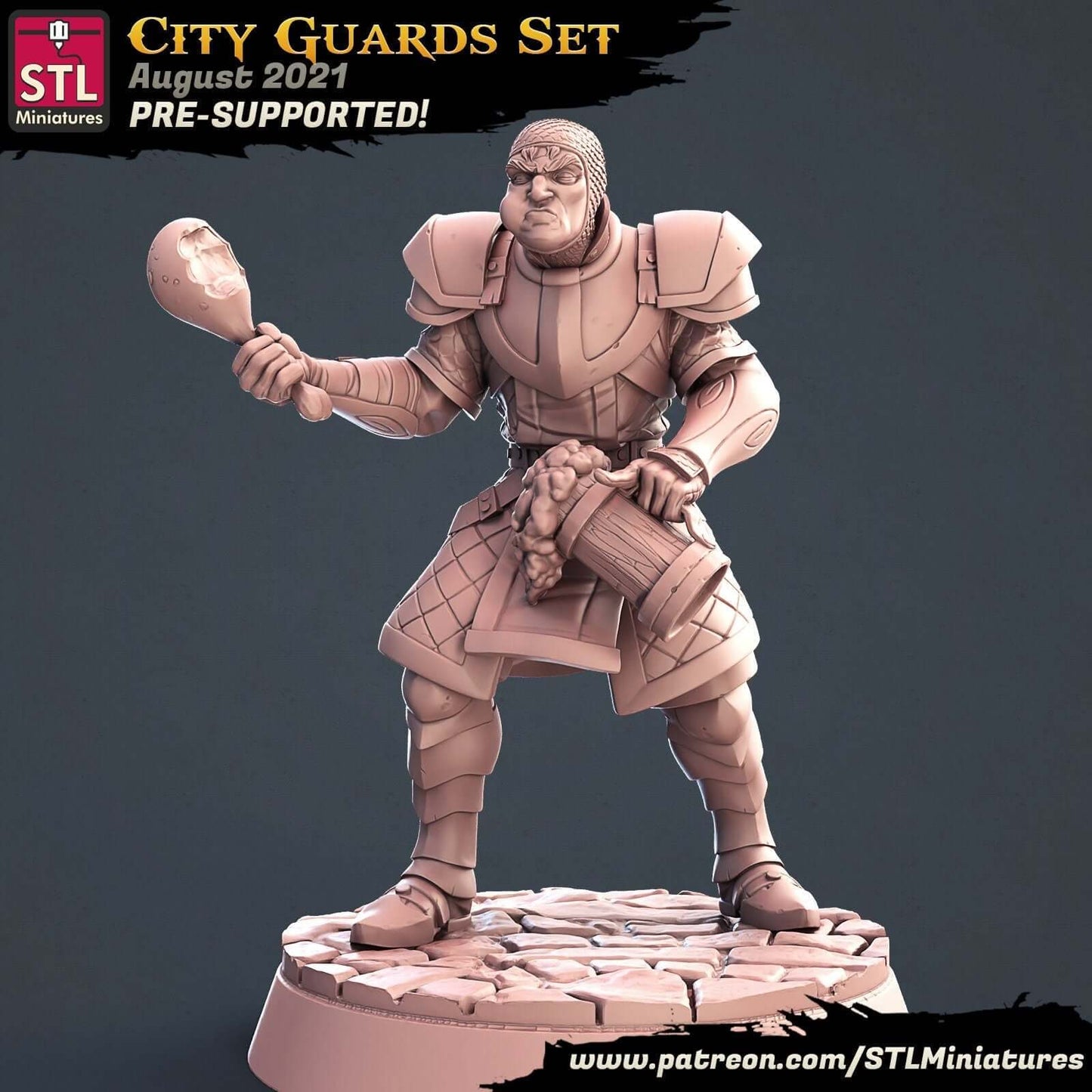 "City Guard B STL Miniatures Border3d resin miniature front view Border3D LLC"