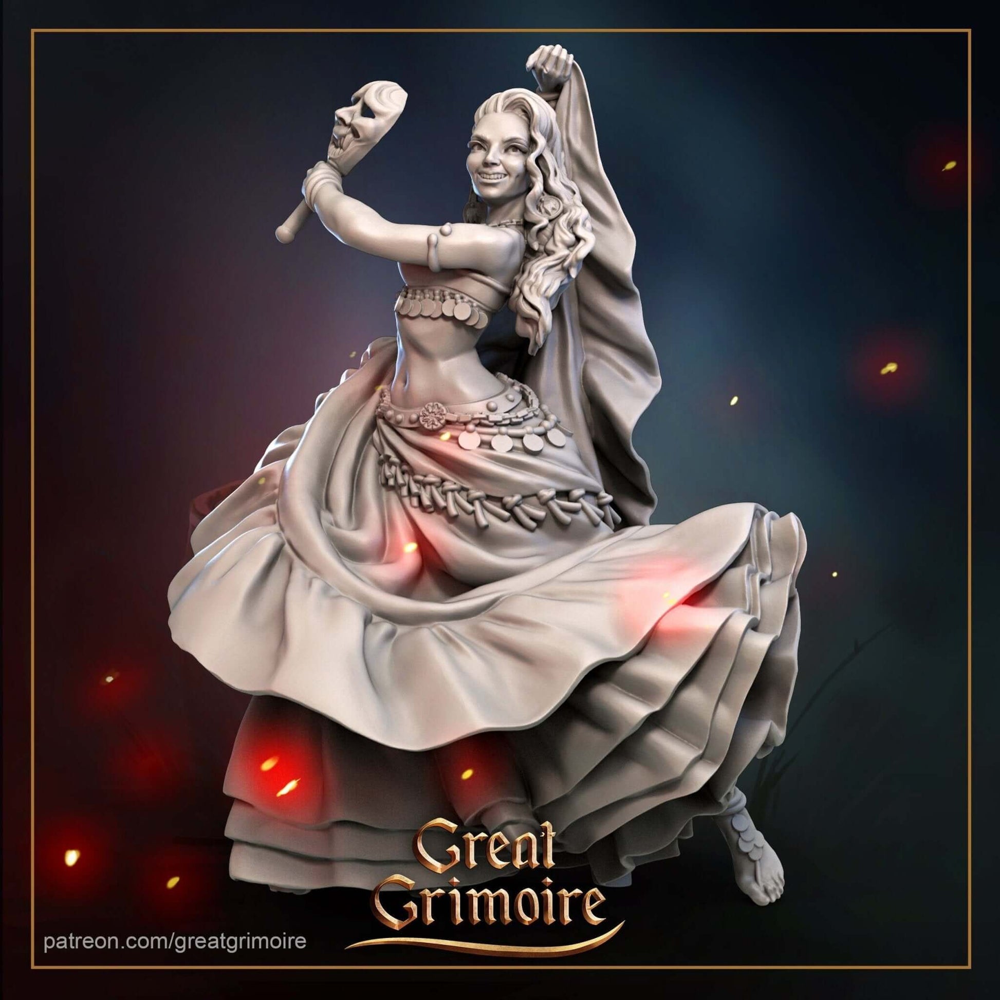 "Grim Miniatures Dancer Great Grimoire Miniatures resin miniature front view Border3D LLC"