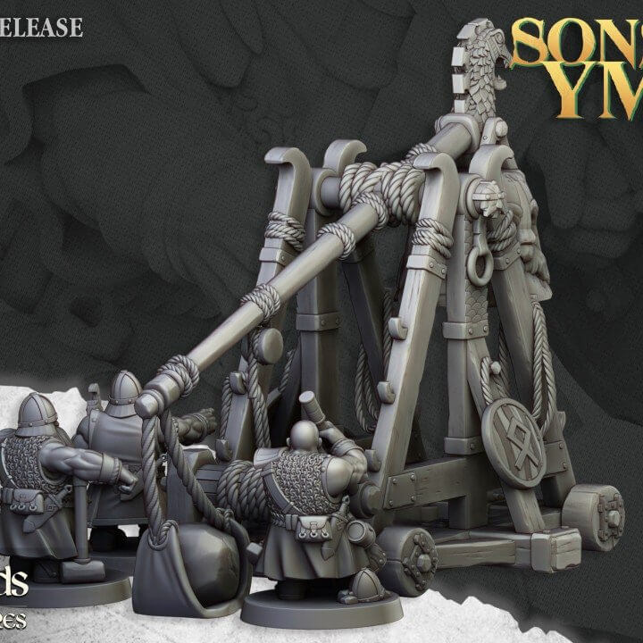 "Highlands Miniatures Dwarf Catapult Sons Of Ymir mechanical detail close-up Border3D LLC"