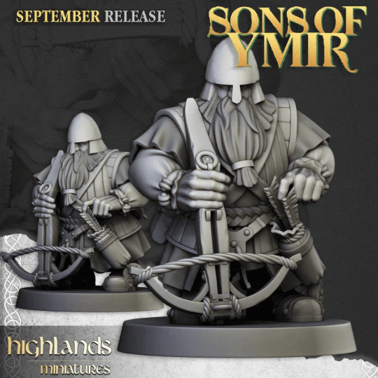 "Highlands Miniatures Dwarf Crossbowmen Sons Of Ymir tabletop battlefield setup Border3D LLC"