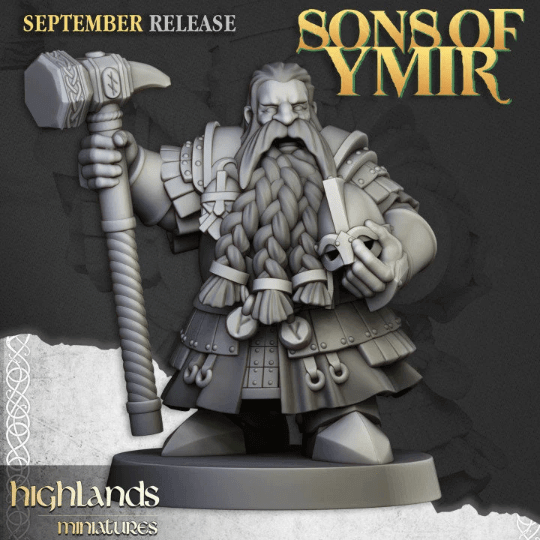 "Highlands Miniatures Dwarf Kingsguard  Sons Of Ymir ceremonial weapons detail Border3D LLC"