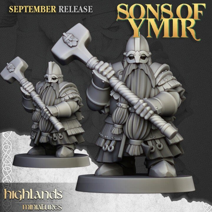 "Highlands Miniatures Dwarf Kingsguard  Sons Of Ymir ornate armor detail close-up Border3D LLC"