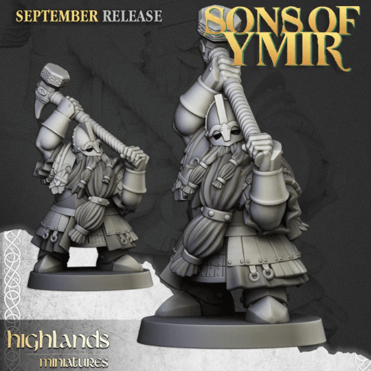 "Highlands Miniatures Dwarf Kingsguard  Sons Of Ymir tabletop gaming setup Border3D LLC"