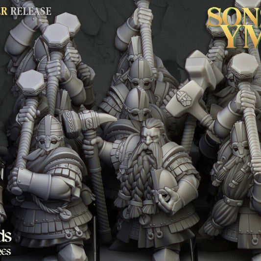 "Highlands Miniatures Dwarf Kingsguard  Sons Of Ymir 32mm resin miniature front view Border3D LLC"
