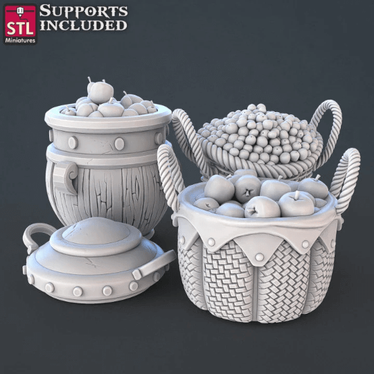 "Food Vendors Set STL Miniatures marketplace scene setup Border3D LLC"