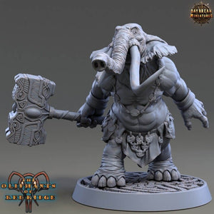 Harawat Mauler Loxodon elephant berserker frontline brute hero miniature 32mm resin — 3D printed Oliphant of Red Ridge with curved blade for DnD and wargaming by Border3D LLC