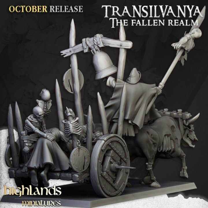 "Highlands Miniatures Corpse Cart weathered cart detail close-up Border3D LLC"