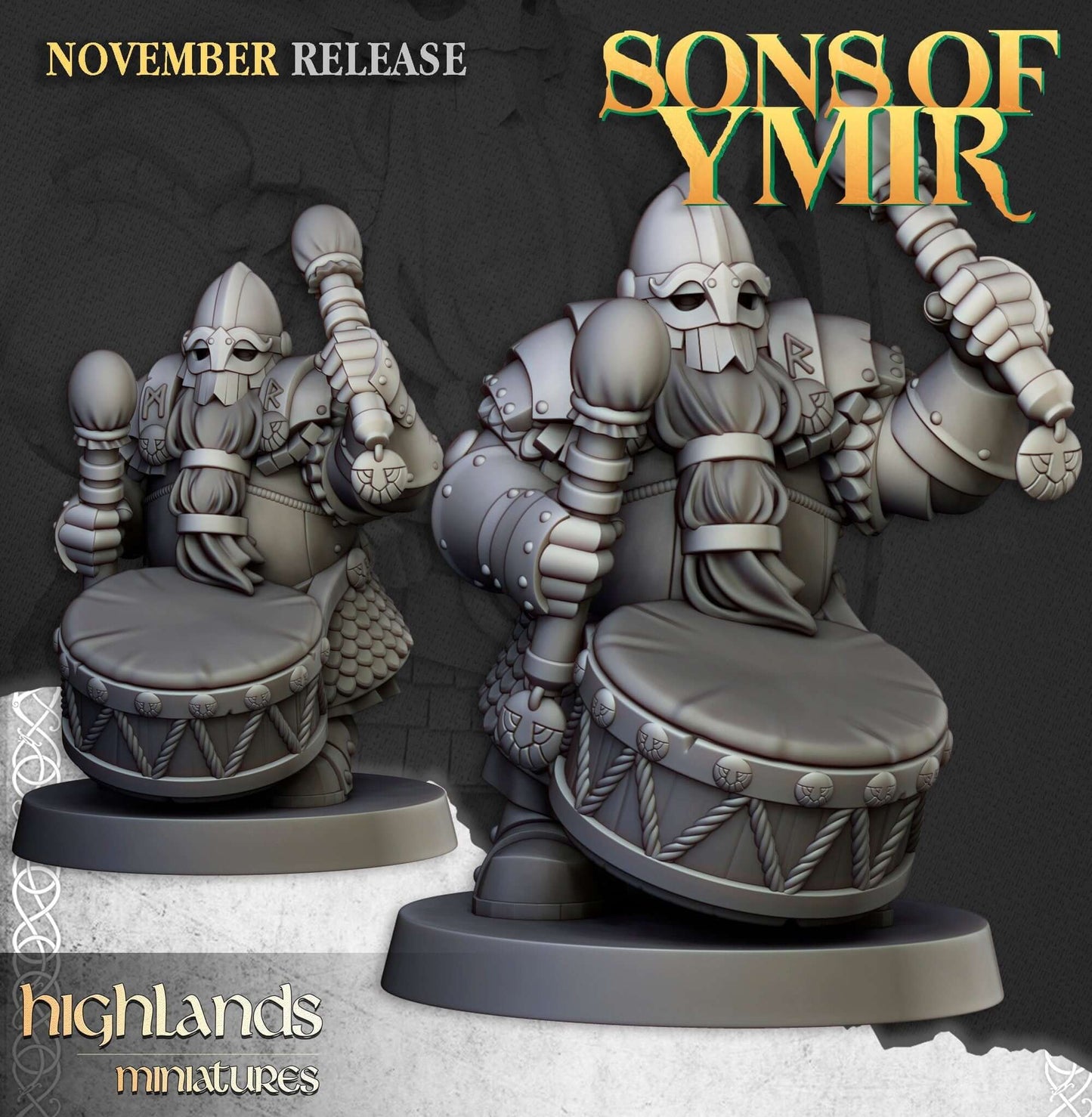 "Highlands Miniatures Dwarfs Huscarl miniatures back view Border3D LLC"