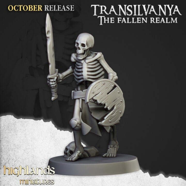 "Highlands Miniatures Skeleton Warriors undead soldiers side angle Border3D LLC"