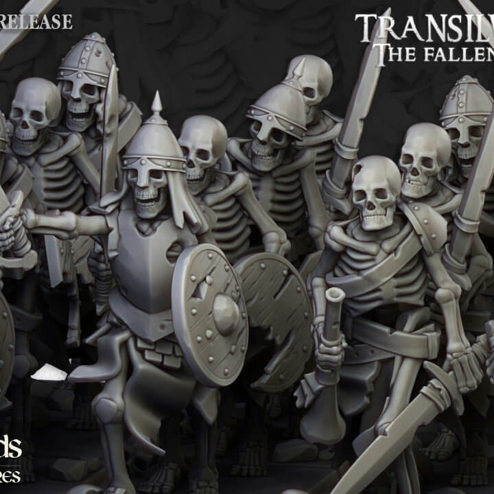 "Highlands Miniatures Skeleton Warriors 32mm resin miniatures front view Border3D LLC"