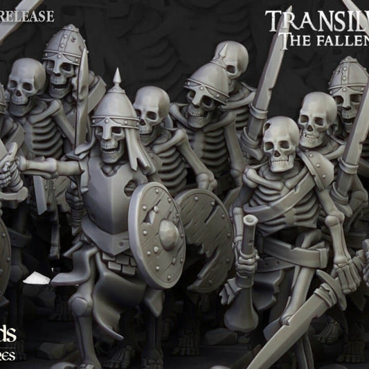 "Highlands Miniatures Skeleton Warriors 32mm resin miniatures front view Border3D LLC"