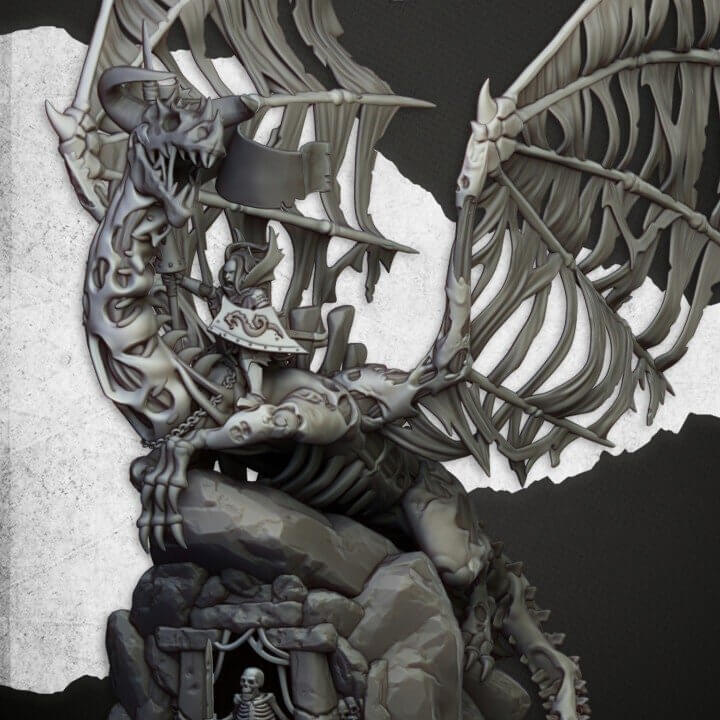 "Highlands Miniatures Vampire Lord On Zombie Dragon miniature back view Border3D LLC"
