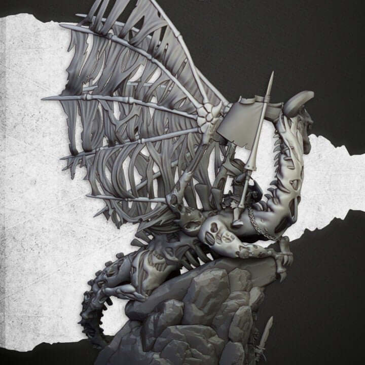 "Highlands Miniatures Vampire Lord On Zombie Dragon epic centerpiece side angle Border3D LLC"