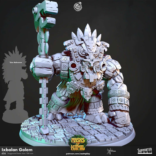 "Ixbalan Golem Masks Of Kiimil Tribal 3D resin miniature front view Border3D LLC"