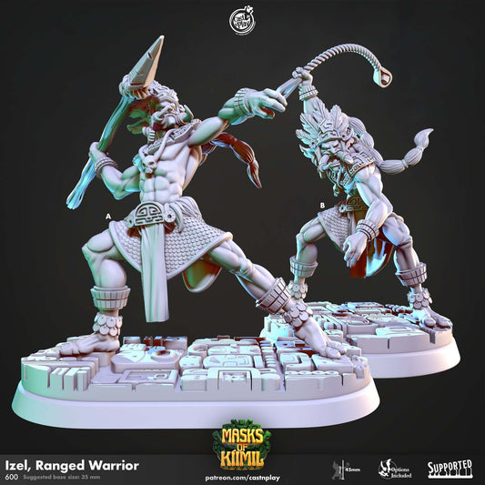 "Izel Ranged Warrior Cast N Play Masks of Kiimil 3D resin miniature front view Border3D LLC"