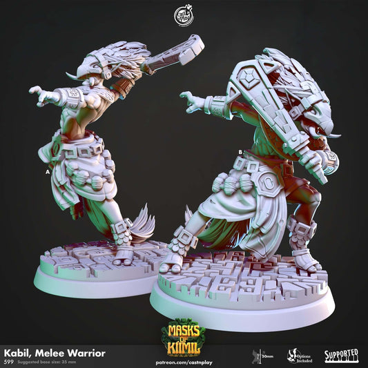 "Kabil Melee Warrior Cast N Play Masks Of Kiimi 3D resin miniature front view Border3D LLC"
