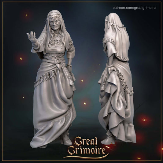 "Grim Miniatures Madame Astra Great Grimoire Miniatures resin miniature front view Border3D LLC"