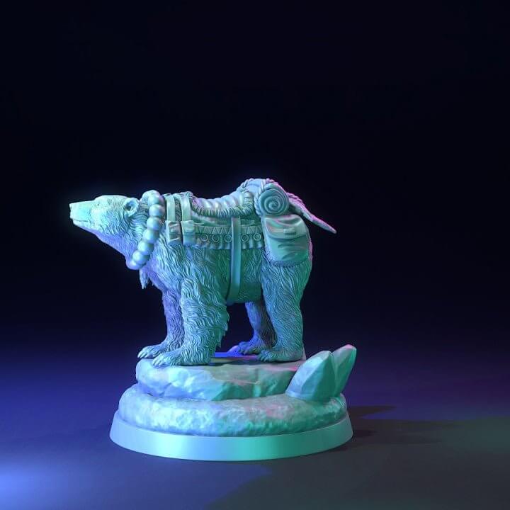 "Polar Bear With Girl The Dragon Trappers Lodge resin miniature front view Border3D LLC"