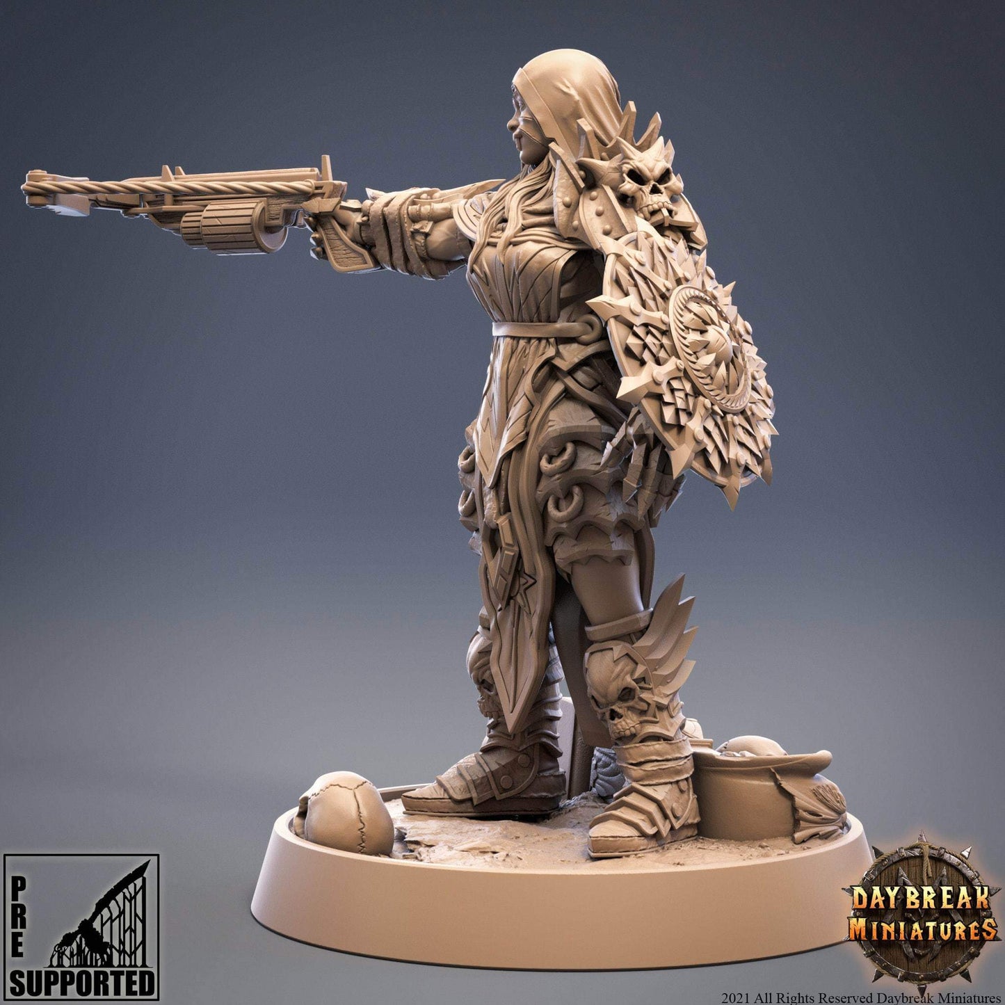 "Daybreak Miniatures Shima The Treacherous vampire assassin side angle Border3D LLC"