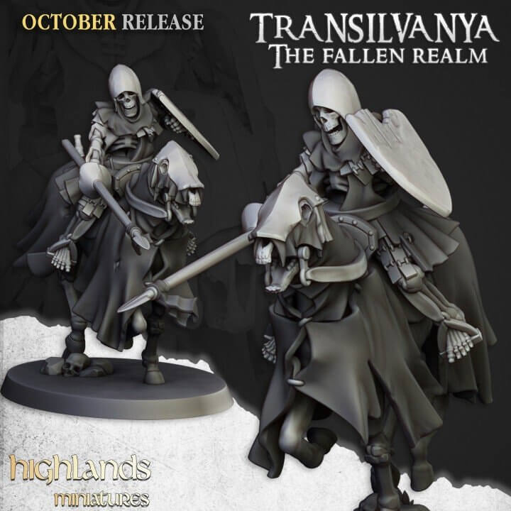 "Highlands Miniatures Spectres Of Transilvanya Mounted Skeleton Unit painted showcase example Border3D LLC"
