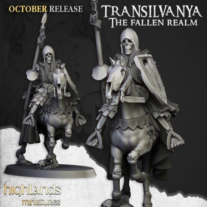 "Highlands Miniatures Spectres Of Transilvanya Mounted Skeleton Unit skeletal riders detail close-up Border3D LLC"