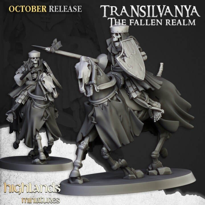 "Highlands Miniatures Spectres Of Transilvanya Mounted Skeleton Unit miniatures back view Border3D LLC"