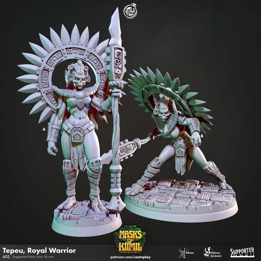 "Tepeu Royal Warrior Cast N Play Masks Of Kiimil 3D resin miniature front view Border3D LLC"