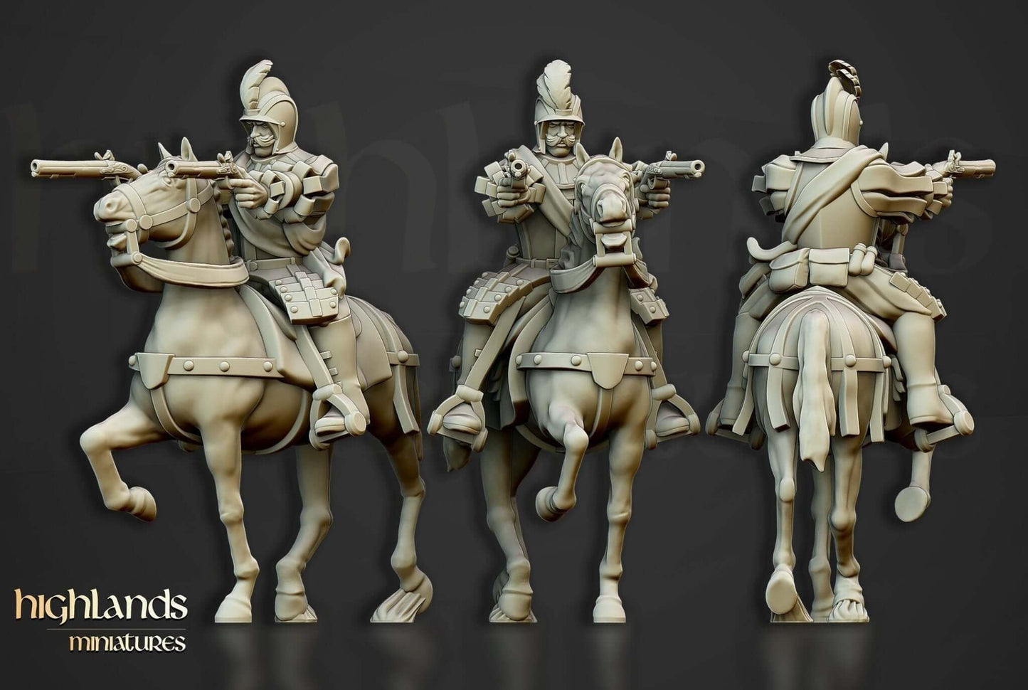 Highlands Miniatures The Black Riders 3D printed resin cavalry set by Border3D LLC, inspired by The 9th Age Empire of Sonnstahl.