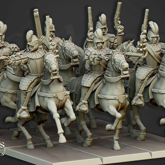 Highlands Miniatures The Black Riders 3D printed resin cavalry set, dynamic fast-moving figures by Border3D LLC, The 9th Age.