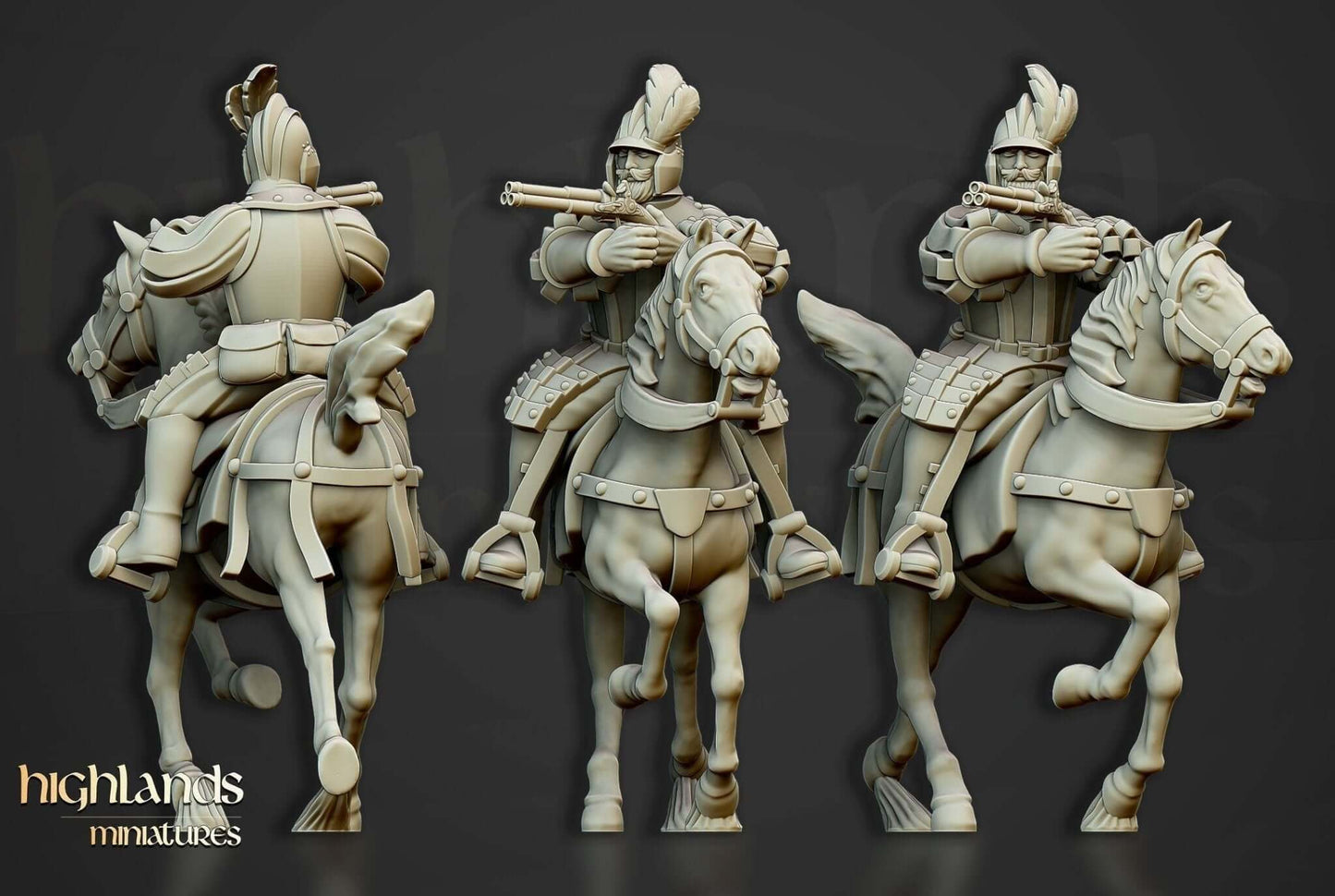 Highlands Miniatures The Black Riders 3D printed resin cavalry miniatures set by Border3D LLC, inspired by The 9th Age fantasy.