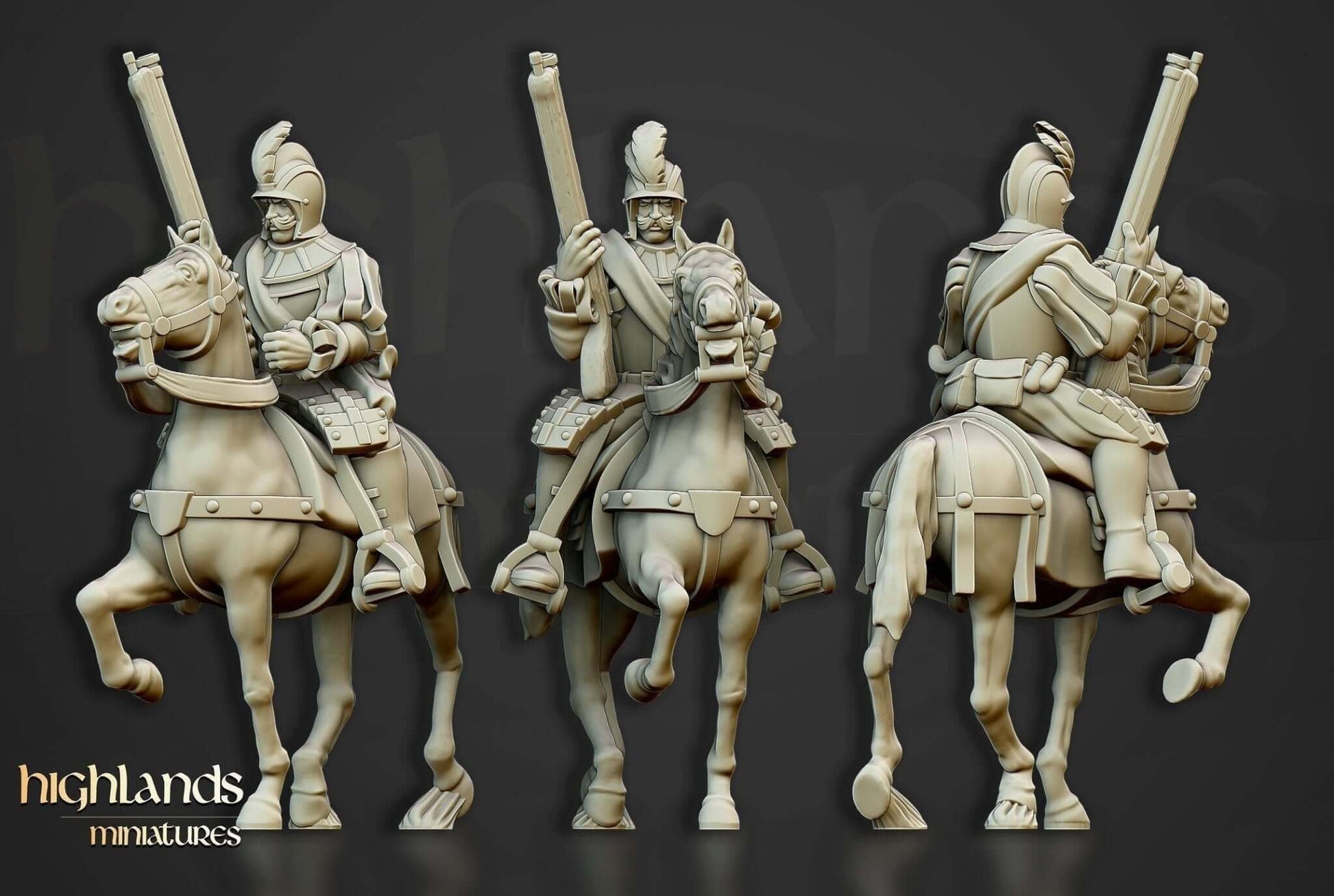 Highlands Miniatures The Black Riders 3D printed cavalry set on horseback in resin