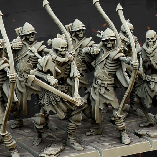 "Highlands Miniatures Undead Archers 32mm resin miniatures front view Border3D LLC"