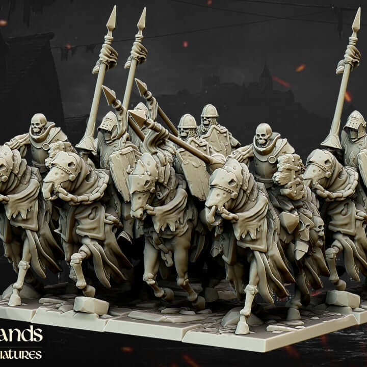 "Highlands Miniatures Undead Dark Knight Core Unit 32mm resin miniatures front view Border3D LLC"