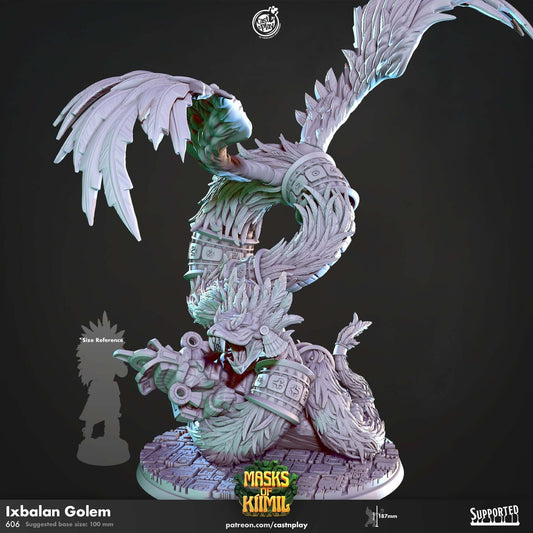 "X Ikal Serpent God Masks Of Kiimil 3D resin miniature front view Border3D LLC"