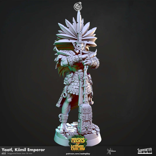 "Yaotl Kimil Emperor Masks of Kiimil 3D resin miniature front view Border3D LLC"